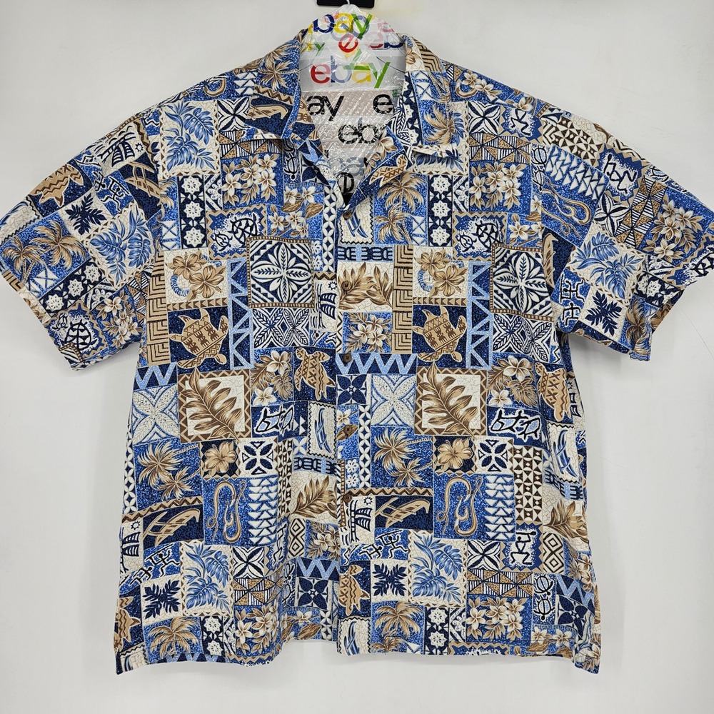 Vintage RJC Hawaiian Shirt Mens 2XL Symbols All Over Print Casual Short Sleeve